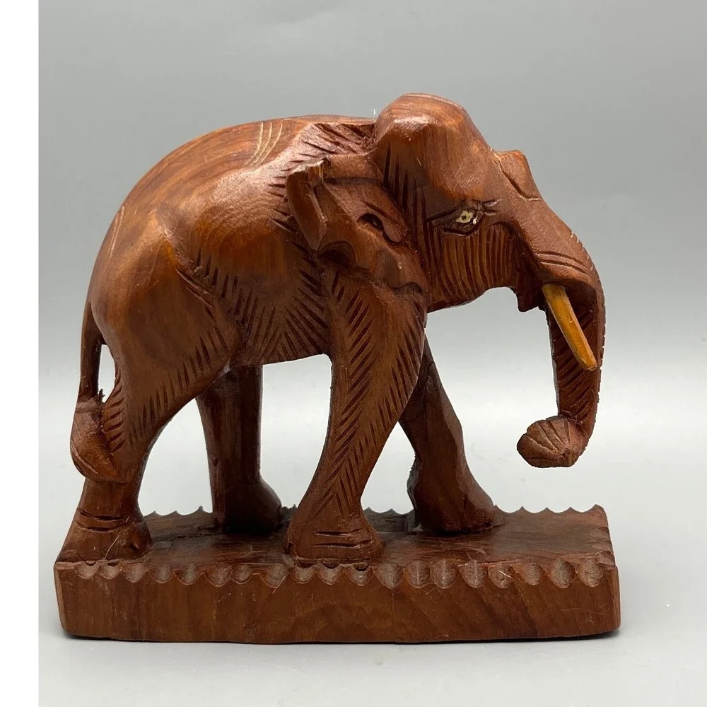 Vintage Hand Carved Solid Wooden Elephant 5.5x‎ 5